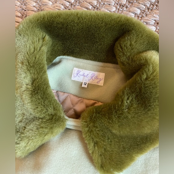 Rachel Riley Green Fur Dress Coat Girls Size 12 - Picture 2 of 4